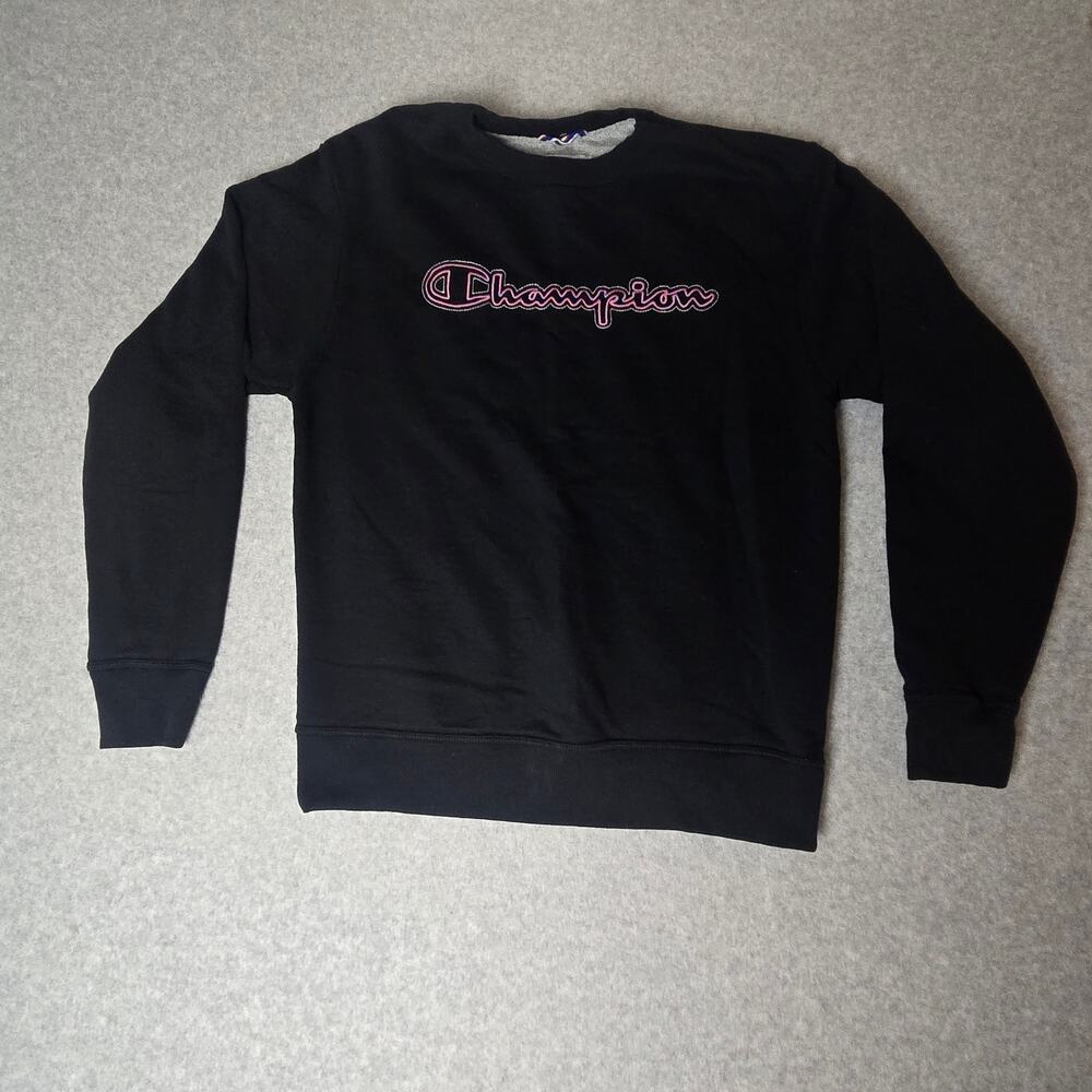 Champion Men's Black Graphic Logo Sweatshirt Pullover - Size M